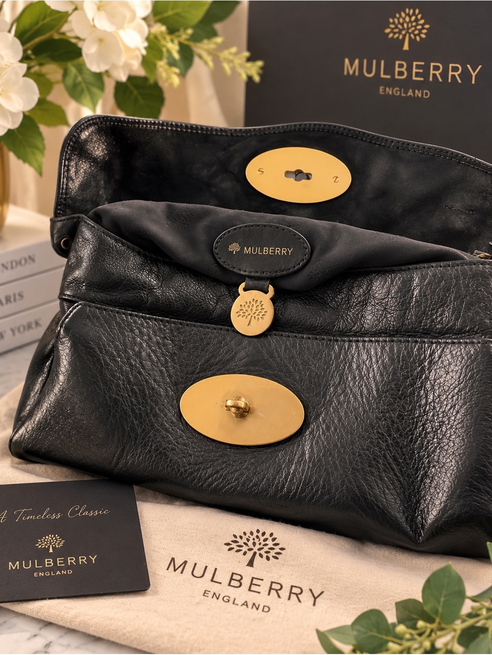 Mulberry Black Leather Braided-Handle Satchel with Gold Hardware - Picture 2 of 6
